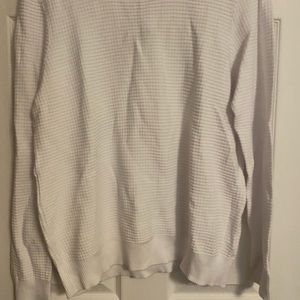White waffle knit crewneck sweater